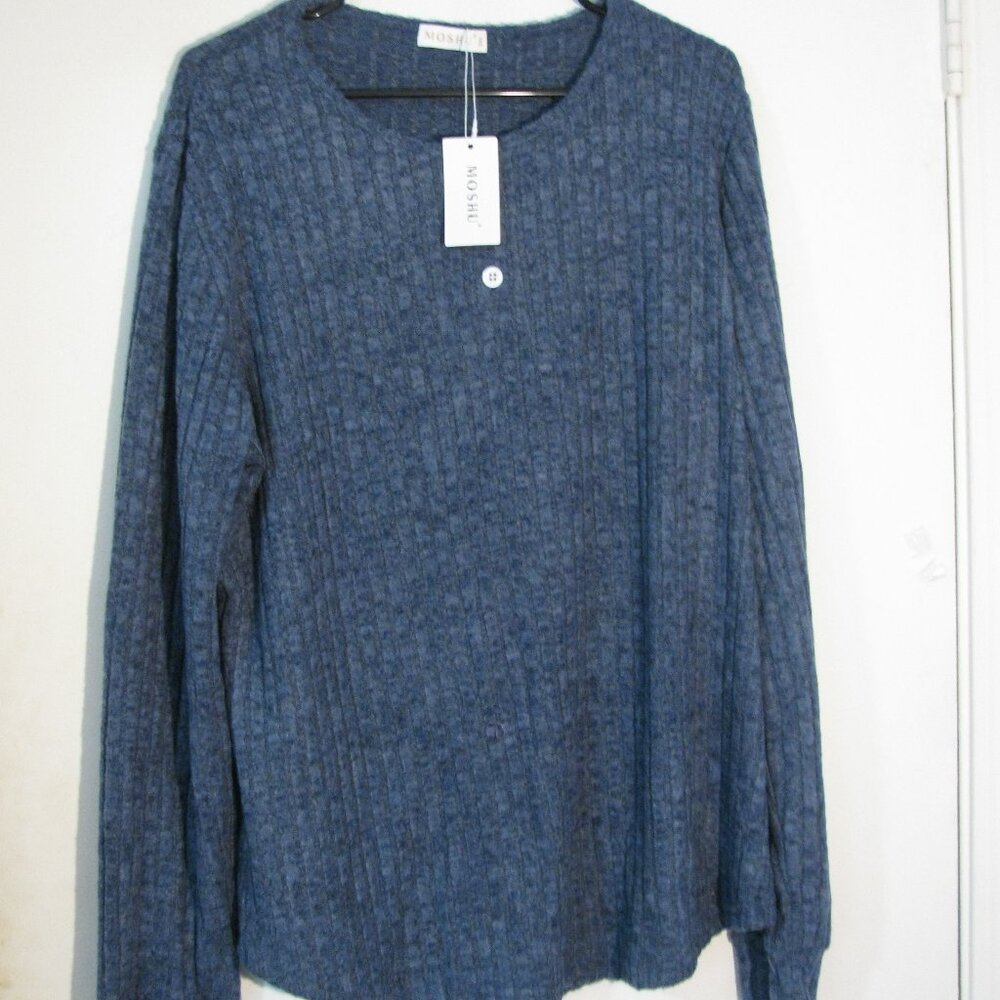 * Moshu Cozy Soft Sweater 2X Plus Size NWT Blue Heathered Knit